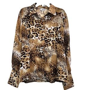 Design Today’s Vintage Top Animal Print Size Large Sheer Button Down Blouse.